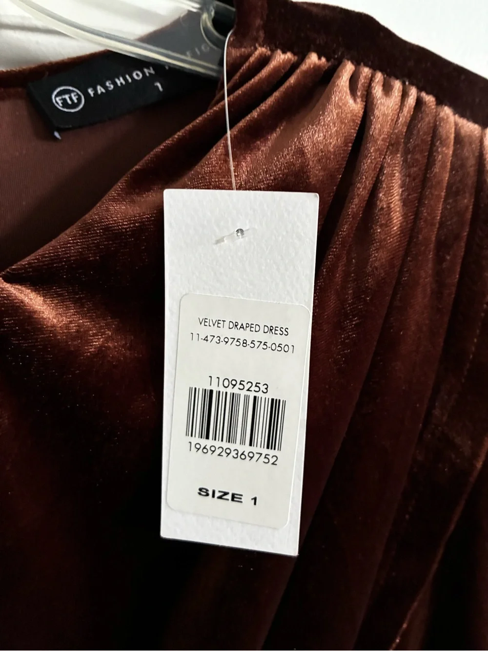 Fashion to Figure Brown Velvet Draped Long Sleeve Dress